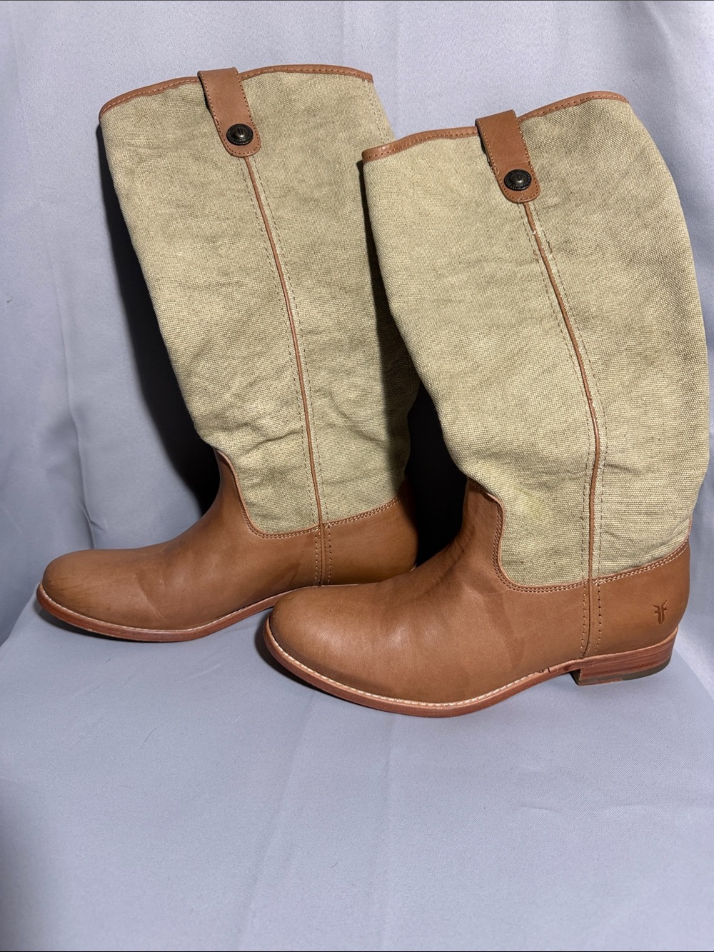 Frye Brown Leather & Beige Canvas Mid-Calf Boots